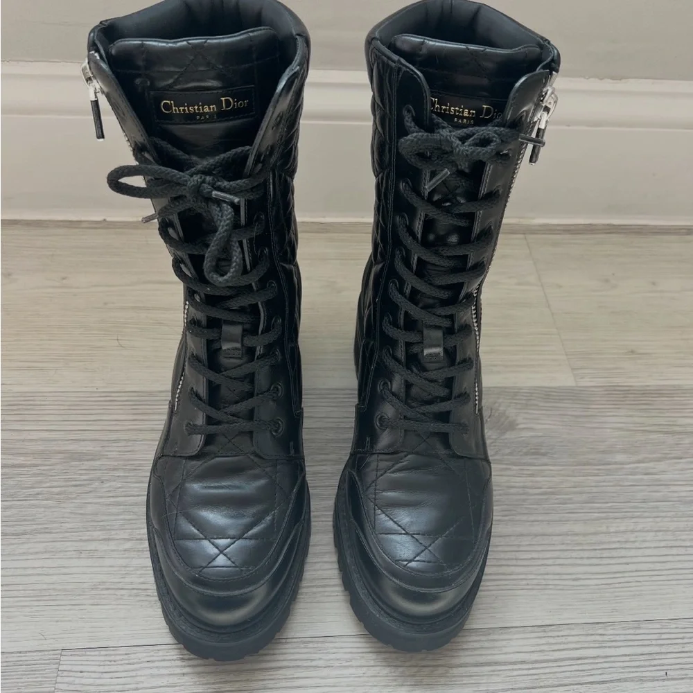 Dior Black Quilted Combat Boots - Picture 3 of 6